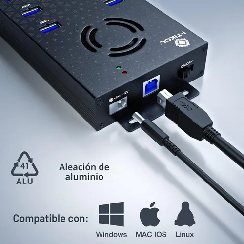 Vista 6 de Hub USB 3 0 - Concentrador USB alimentado por 10 puertos - Concentrador expansor USB de carga y transferencia de datos de alta velocidad - Divisor