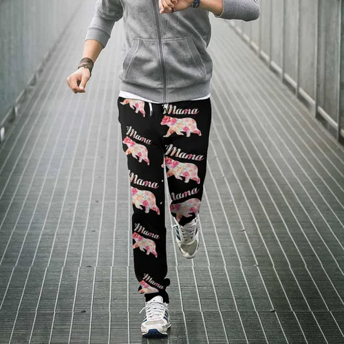 Vista 4 de Mama Bear Floral Soft Womens and Mens Sweatpants Cozy Fit Elastic Athletic Lounge Pants Workout