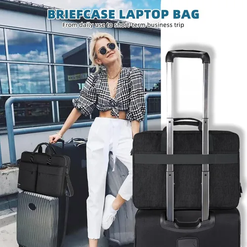 Vista 6 de KINGSLONG Maletín para laptop de 17.3 pulgadas para hombres y mujeres, bolsa de mensajero para laptop con correa para el hombro, bolsa cruzada