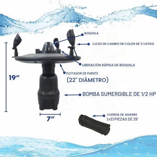 Vista 2 de Fuente de aireación flotante de 1/2 HP con luces que cambian
