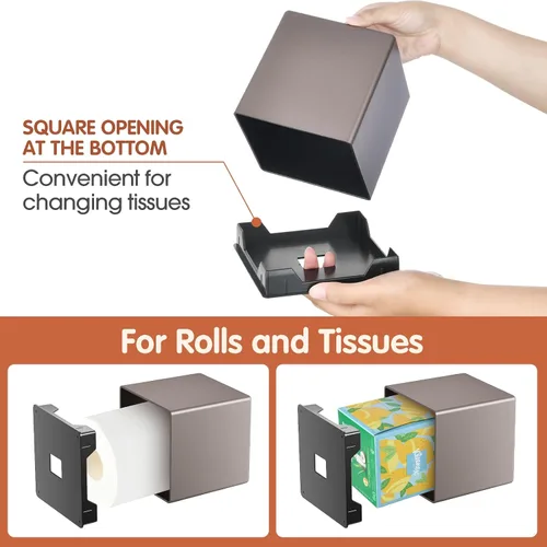 Vista 4 de Y-in Hand Funda para caja de pañuelos, soporte cuadrado para caja de pañuelos faciales, accesorios de almacenamiento para tocador de baño, encimeras