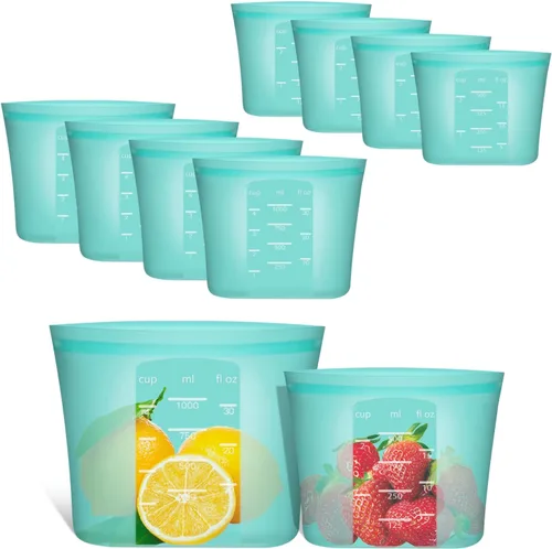 Vista 19 de Bolsas de Alimentos Reutilizables, Paquete de 12 Bolsas de Almacenamiento de Alimentos 100% Silicona que se Mantienen de Pie con Cierre Hermético