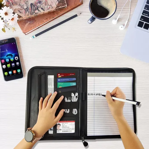 Vista 6 de Boczif Padfolio - Organizador de carpetas de cartera planificador de cuero para hombres y mujeres organizador de cuadernos de negocios con bolsillo