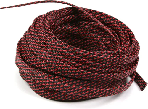 Vista 9 de Bettomshin 1 funda de organización de cables de 3.28 pies (3.3 ft), protector de cable PET negro y rojo, protector de cable PET de 0.98 pulgadas