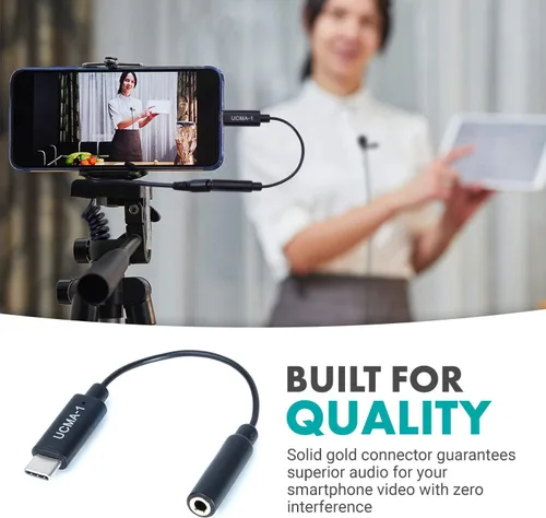 Vista 5 de Movo UCMA-1 Cable adaptador de micrófono TRS hembra de 0.138 in a conector USB tipo C Dongle - Compatible con Samsung Galaxy, Pixel, Moto, HTC, iPad