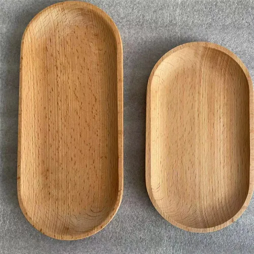 Vista 3 de Juego de 2 mini bandejas para servir joyas y monedas, bandeja ovalada de madera natural para postres, plato pequeño de queso de madera, bandeja