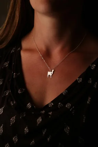 Vista 3 de Collar de llama, IBD, animal de granja, nombre grabado personalizado de alpaca para mascotas, opciones de tamaño del colgante, chapado en oro rosa