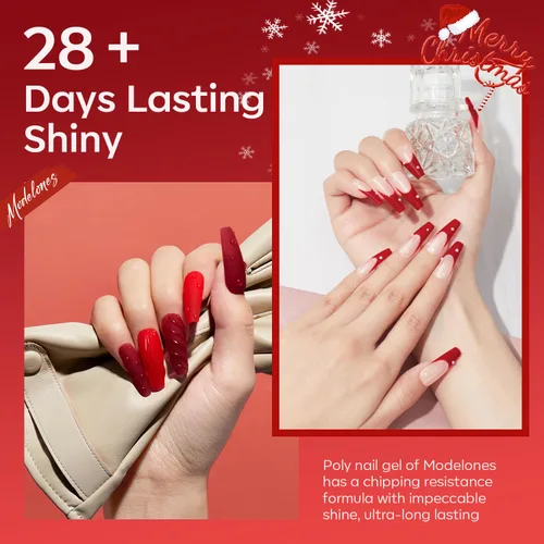 Vista 4 de modelones Juego de Gel de Uñas Poli, 6 Colores Colección Roja Popular Vino Burdeos Brillante con Purpurina Gel de Extensión Poli Rojo Sangre Oscuro