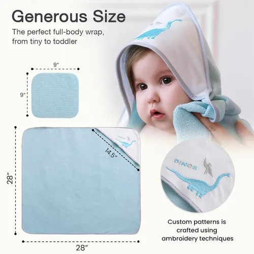 Vista 2 de Softan Juego de 6 toallas y paños con capucha para bebé, 28 x 28 pulgadas, ultra suaves y absorbentes, para recién nacidos, niños y niñas