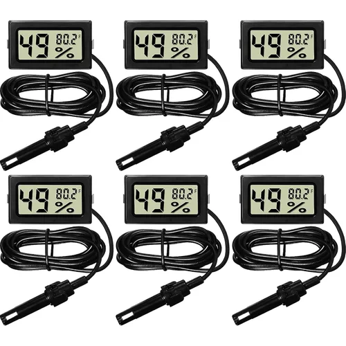 Vista 6 de Weewooday Medidor digital de temperatura y humedad con medidor de sonda LCD Fahrenheit, termómetro higrómetro para incubadora, planta de reptiles