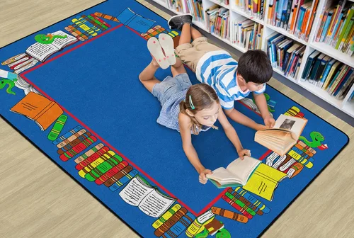 Vista 3 de Flagship Carpets Alfombra educativa multicolor con borde de gusano de libro, para dormitorio de niños, alfombra de sala de juegos, área