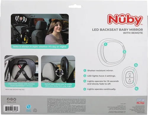Vista 7 de Nuby Espejo de coche de bebé con luz LED para asiento trasero con luz controlada a distancia, espejo resistente a las roturas de visión amplia