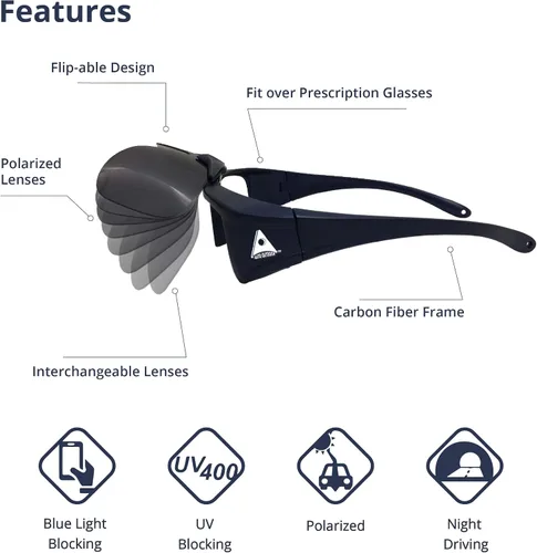 Vista 2 de Lentes de sol de conducción 100% con protección UV400, multifuncionales, polarizados únicos, lentes de sol abatibles con lentes