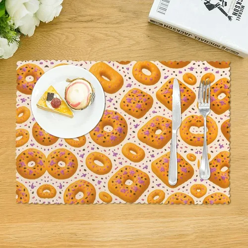 Vista 3 de Rectangular Placemats Set of 4, Heat Resistant Donuts Printed Kitchen Dining Table Mats