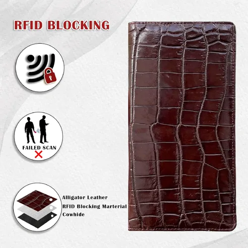 Vista 4 de Cartera hecha a mano de cocodrilo cocodrilo para el vientre de cuero Cartera de cuero genuino con bloqueo RFID hecha por artesanos vietnamitas