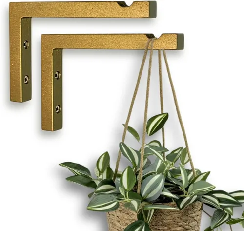 Vista 11 de EvenWood Juego de 2 ganchos para plantas de pared de 6 pulgadas, gancho de madera montado en forma de L, soporte para interiores y exteriores