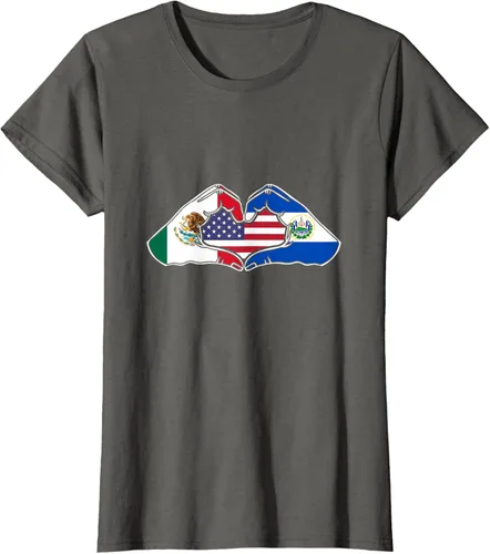 Vista 9 de Corazón manos México, El Salvador y Estados Unidos. Camiseta, Negro