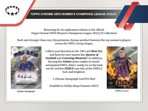 Vista 2 de Topps Chrome 2022 2023 - Colección de fútbol de la UEFA para mujer, colección de fútbol de la UEFA con 3 paralelos exclusivos de Aqua Prism por caja