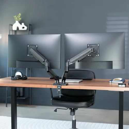 Vista 9 de VIVO Monitor dual de hasta 32 pulgadas y 19.8 libras por pantalla, soporte de escritorio con brazo neumático, contrapeso articulado, soporte VESA
