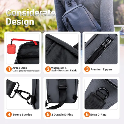 Vista 5 de Bolsa cruzada de viaje para iPhone 18 17 16 Pro Max iPad mini 6 Bolso bandolera negro