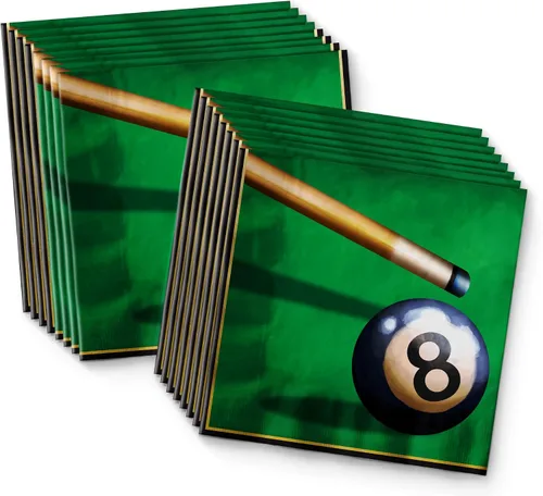 Vista 4 de Suministros de fiesta de billar – Platos de mesa de billar y servilletas – Suministros de cumpleaños para adultos – Juego de vajilla para el día