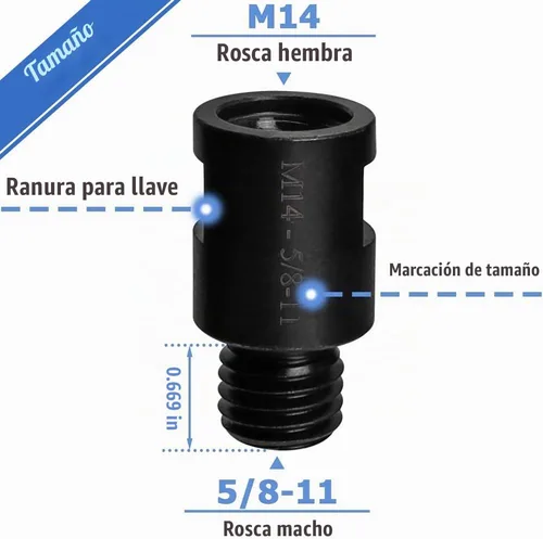 Vista 2 de Wolfride Adaptador de accesorio para amoladora angular M14 a 5/8"-11 M14 hembra a adaptador macho 5/8-11 (2 piezas)