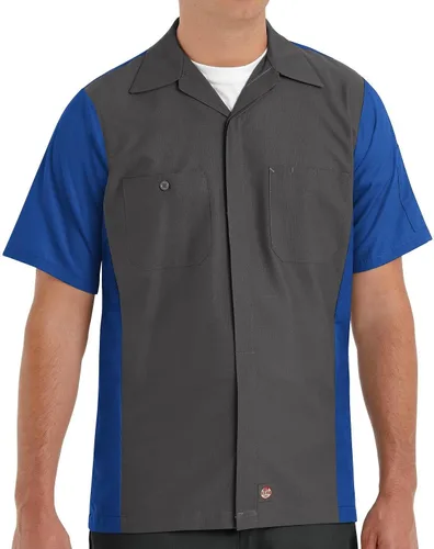 Vista 6 de Red Kap Camisa de Cuello Redondo de Manga Corta de Dos Tonos Carbón/azul (Charcoal/Royal Blue)