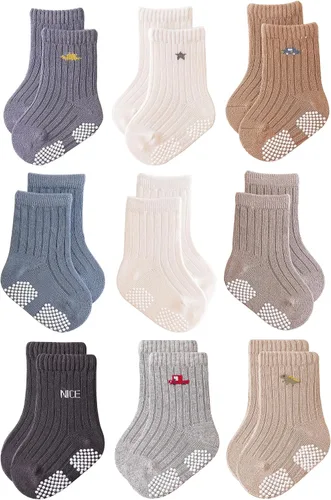 Vista 9 de Calcetines antideslizantes para bebés, calcetines antideslizantes para niñas y niños recién nacidos, calcetines antideslizantes casuales