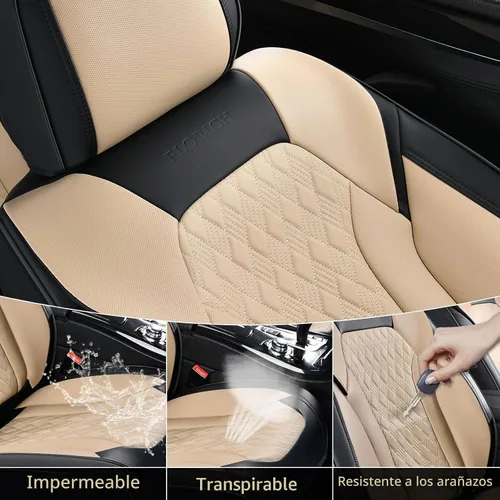 Vista 8 de FLORICH Fundas de asiento, juego completo de fundas de asiento de automóvil, fundas de asiento de cuero de napa de lujo, transpirables e Negro