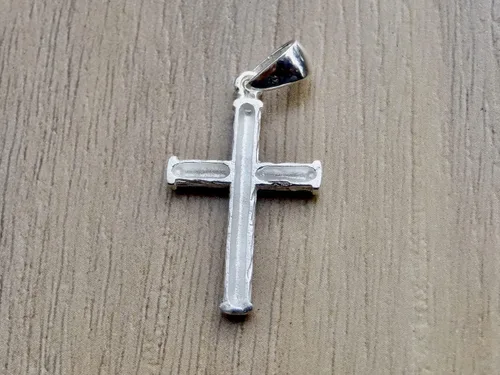 Vista 7 de Colgante de cruz de plata de ley 925 con textura de madera, joyería religiosa unisex
