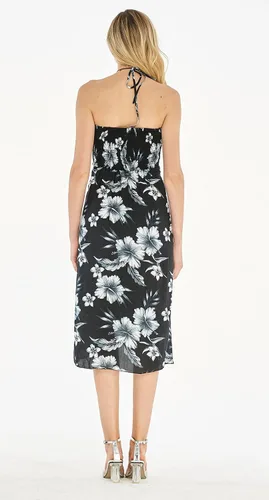 Vista 2 de Vestido halter hawaiano Luau halter con estampado floral para mujer en flor