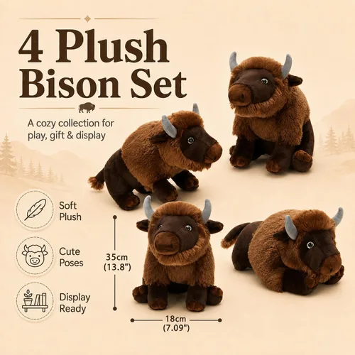 Vista 2 de MorisMos 14 Inch Bison Stuffed Animals, Wildlife Buffalo Plush 4 Brown Bison