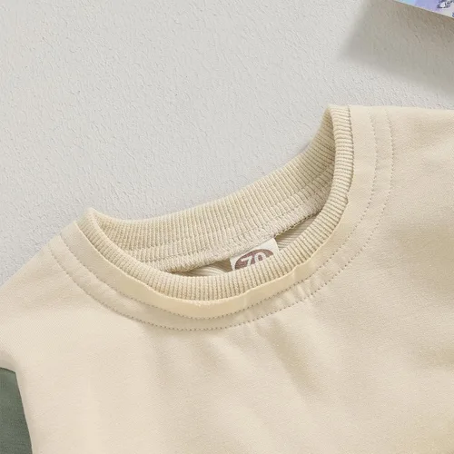 Vista 25 de Mameluco de manga larga con bloques de color para bebé, niño, niña, con bolsillo, cuello redondo, sudadera básica para otoño e invierno