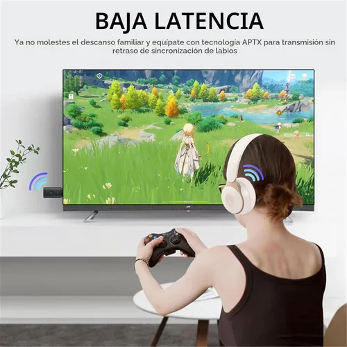 Vista 2 de Transmisor Bluetooth V5.2 para TV, transmisor de audio inalámbrico de doble Compatible con auriculares Airpods, adaptador Bluetooth de 0.1 in