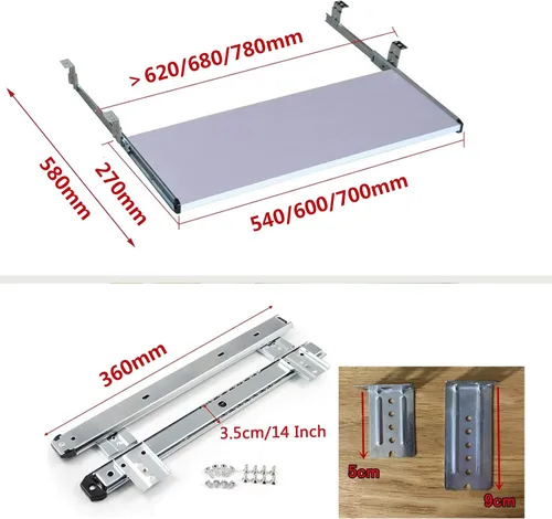 Vista 5 de V3VOGUE Bandeja deslizante para teclado debajo del escritorio, altura ajustable, cajones deslizantes para teclado con rieles deslizantes