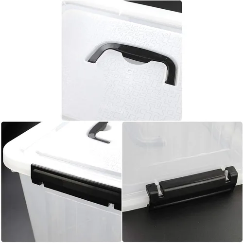 Vista 4 de Cand Juego de 1 contenedor de almacenamiento con tapa de plástico de 12 cuartos de galón con mango negro, cajas de pestillo