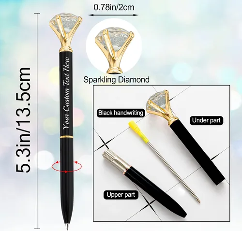Vista 3 de Aolun 10 bolígrafos de diamantes con cristal personalizados a granel, bolígrafo de metal personalizado con nombre grabado, regalos de texto