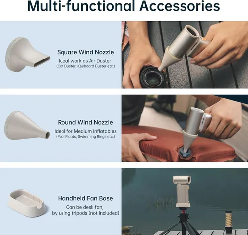 Vista 5 de JISULIFE Ventilador turbo portátil de mano, mini ventilador personal ajustable de 100 velocidades, ventilador recargable USB de 9000 mAh, funciona