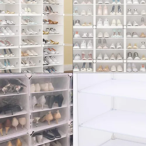 Vista 6 de Paquete de 12 cajas de almacenamiento de zapatos para 72 pares de zapatos, organizador apilable de plástico transparente para zapatos, contenedores