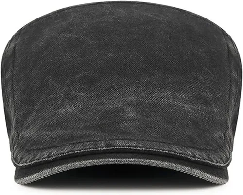 Vista 4 de Gorra plana vintage lavada estilo boina retro versátil para uso diario Negro