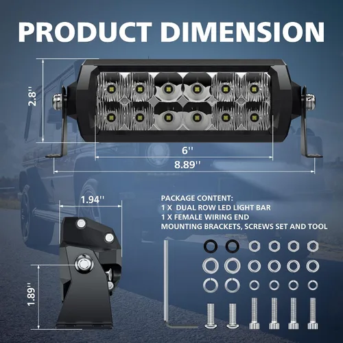 Vista 6 de Barra de luces LED de 6 pulgadas IP68 Waterproof, 60W, Flood and Spot Combo Beam, LED Driving Light Work Light Fog Lamp for Truck Cars ATV UTV Boat