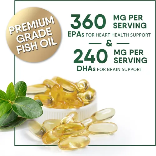Vista 5 de Suplementos de aceite de pescado Omega 3 – 2400 mg de aceite de pescado por porción – Omega-3 de triple fuerza con ácidos grasos EPA y DHA – Apoyo