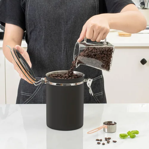 Vista 6 de TEDSWAIT Recipientes herméticos para café, contenedor de almacenamiento de granos de café de cocina de acero inoxidable con cuchara, rastreador