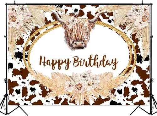 Vista 4 de Mocsicka Fondo de cumpleaños de vaca de las tierras altas, decoración de fiesta de cumpleaños de vaca de las tierras altas, decoración de cumpleaños