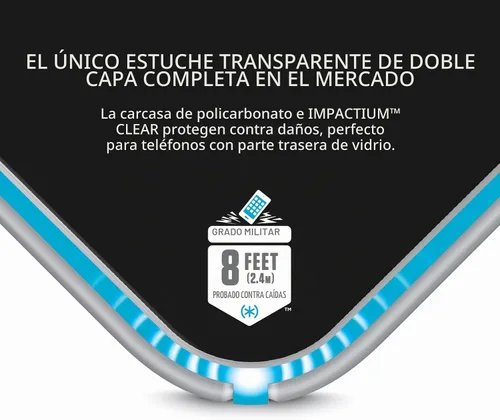Vista 7 de Speck Funda para iPhone SE 2020/iPhone 8 Presidio transparente + funda con purpurina, resistente a los arañazos IMPACTIUM 8 pies protección contra