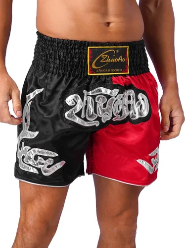 Vista 3 de QinCiao Pantalones cortos de boxeo Muay Thai para hombre, pantalones cortos de kickboxing, artes marciales, entrenamiento, gimnasio, entrenamiento