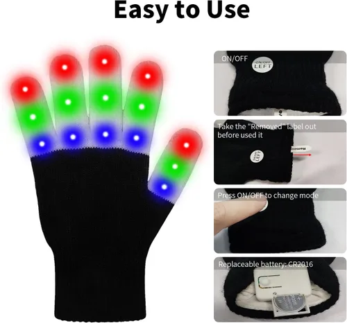Vista 4 de ONEREED 4 Pairs LED Gloves Light up Gloves for Adults Kids Girls Boys Toys Age 12+ Years Old Cool Fun Toys Gifts for Easter Birthday Carnival Party