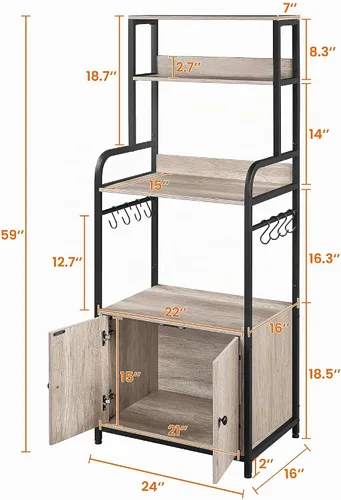 Vista 2 de Yaheetech - Estante de cocina para panaderos de 4 niveles con gabinete de almacenamiento y alacena, soporte para microondas y barra de café