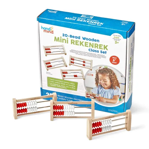 Vista 9 de hand2mind Mini Rekenrek de madera de 20 cuentas, estante de números para niños, ábaco para matemáticas, cuentas de conteo, manipuladores