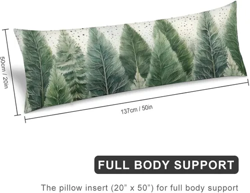 Vista 2 de Funda de almohada corporal con estampado de bosque natural, funda protectora larga con cremallera, pinos verdes con copos de nieve, funda